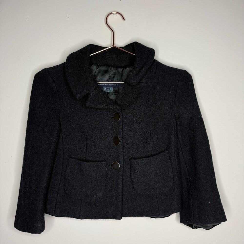 French Connection Womens Wool Pea Coat Size 4 Waist Length Wool Academia Preppy - Picture 2 of 7